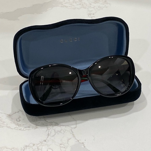 Gucci GG 0849SK 001 Black Green/Brown Gradient Round Sunglasses - Picture 1 of 13